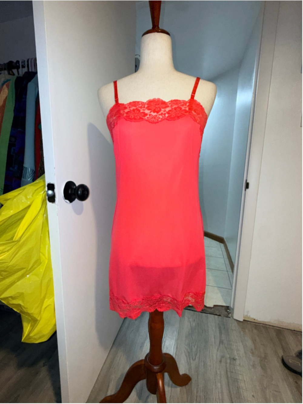 Vintage Vanity Fair Red Lace Trim Slip Chemise Size 32 vintage vanity fair